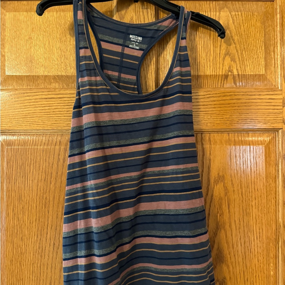 Mossimo Supply Co. Navy Striped Racerback Tank with Dusty Rose and Olive Accents
